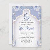 Luxurious Blue and Gold Floral Iftar Dinner 招待状 (正面)