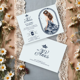 Luxurious Blue Oval Frame Charming Quinceañera  招待状