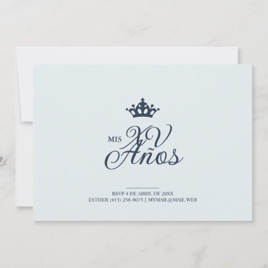 Luxurious Blue Oval Frame Charming Quinceañera 招待状 (裏面)