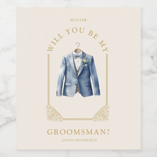 Luxurious Blue Suit Ornamental Dome Arch Effect ワインラベル (シングルラベル)