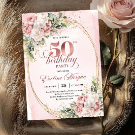 Luxurious Blush Floral Greenery 50th Birthday  招待状