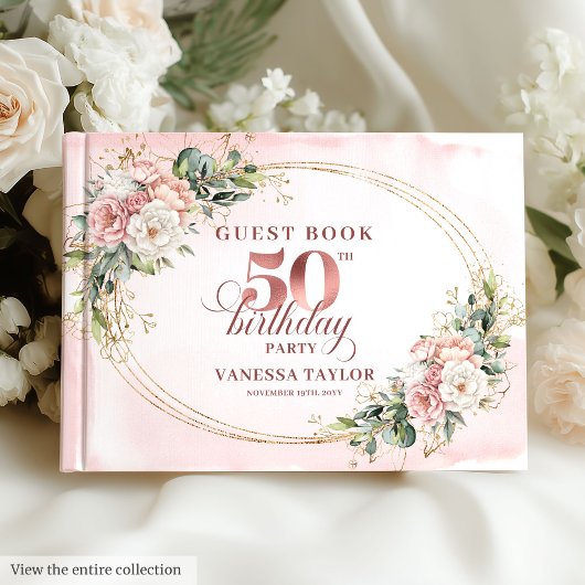 Luxurious Blush Floral Greenery 50th Guest Book ゲストブック