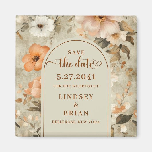 Luxurious Boho Terracotta Beige Olive Save Date マグネット (正面)