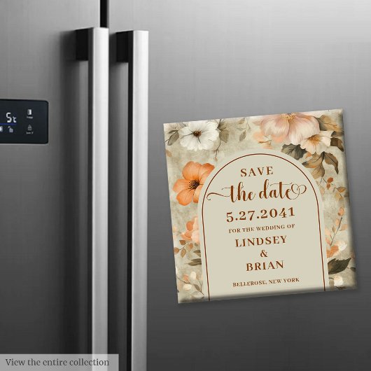 Luxurious Boho Terracotta Beige Olive Save Date マグネット