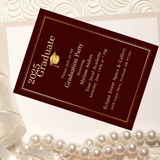 Luxurious Burgundy & Gold Graduation Invitation 招待状