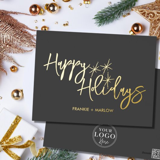 Luxurious Business Logo Happy Holidays Real Gold 箔シーズンポストカード
