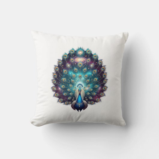 Luxurious Celestial Peacock Pillow Cover クッション (正面)