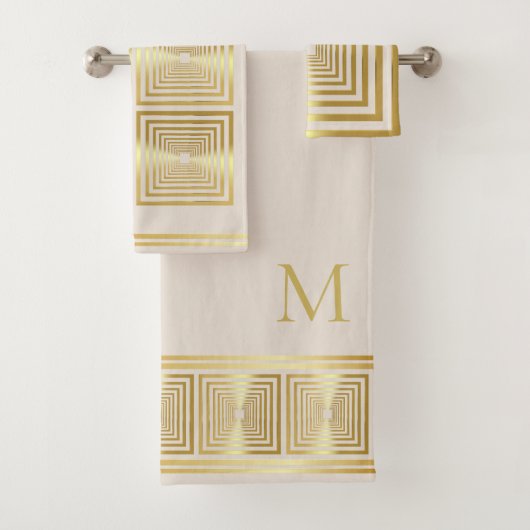 Luxurious cream white gold monogram Towel set バスタオルセット (インサイチュ)