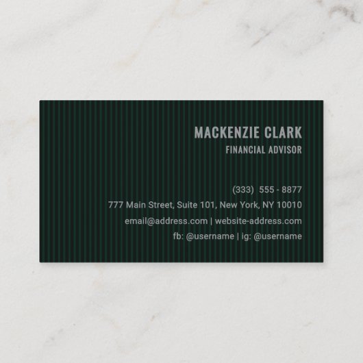 Luxurious Dark Green Pinstripe Business Card 名刺 (裏面)