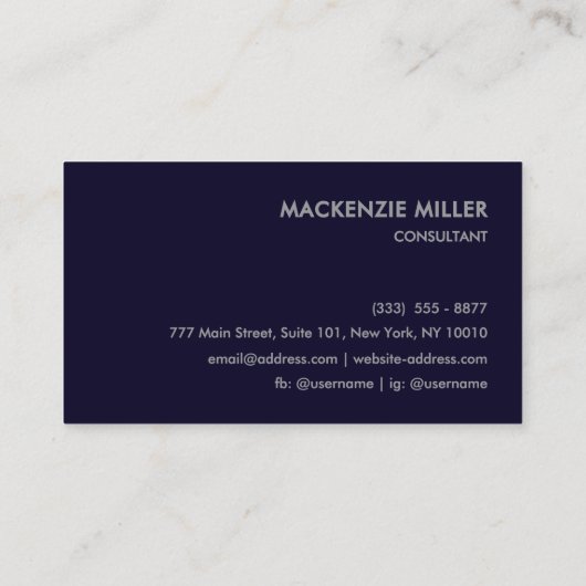 Luxurious Deep Navy Blue Monochrome Business Card 名刺 (裏面)