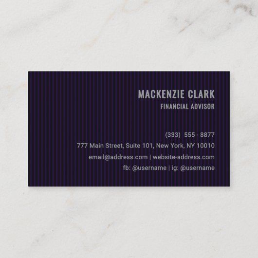 Luxurious Deep Purple Pinstripe Business Card 名刺 (裏面)