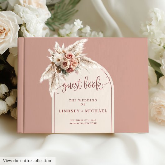 Luxurious Dusty Pink Pampas Arch Floral Wedding  ゲストブック