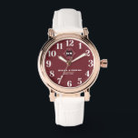 Luxurious Elegant Floral Monogram burgundy  腕時計<br><div class="desc">Elegant Floral Monogram burgundy background Add a touch of timeless elegance with this stunning women’s watch, featuring a white background, red numbers, and a delicate floral monogram. Designed for those who appreciate sophisticated and feminine accessories, this custom monogrammed name wristwatch is the perfect blend of style and sentiment. Perfect for...</div>