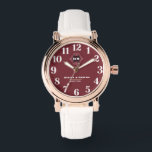 Luxurious Elegant Floral Monogram burgundy 腕時計<br><div class="desc">Elegant Floral Monogram burgundy background Add a touch of timeless elegance with this stunning women’s watch, featuring a white background, red numbers, and a delicate floral monogram. Designed for those who appreciate sophisticated and feminine accessories, this custom monogrammed name wristwatch is the perfect blend of style and sentiment. Perfect for...</div>