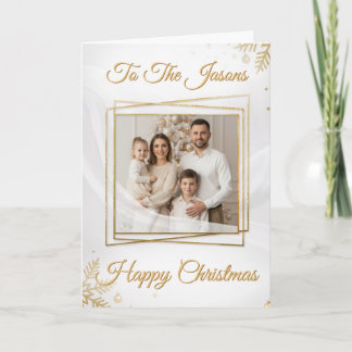 Luxurious Elegant Gold Frame Photo Christmas Card カード