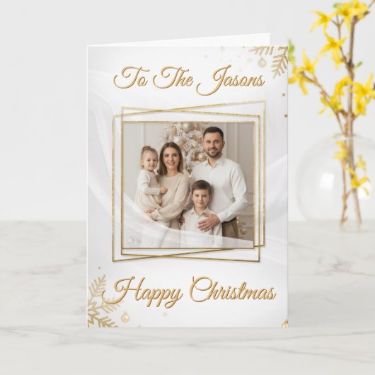 Luxurious Elegant Gold Frame Photo Christmas Card カード (黄色い花)