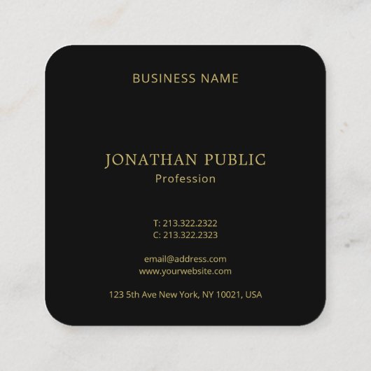 Luxurious Elegant Template Monogram Black And Gold スクエア名刺 (裏面)