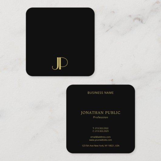 Luxurious Elegant Template Monogram Black And Gold スクエア名刺 (正面/裏面)