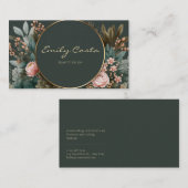 Luxurious Emerald Floral Gold Circle Blush Berry 名刺 (正面/裏面)
