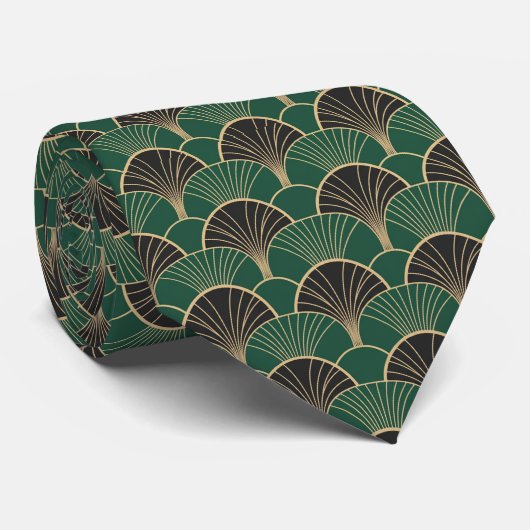 Luxurious Emerald Green & Gold Art Deco Geometric ネクタイ (ロール)