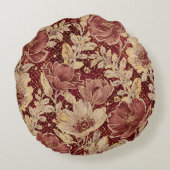 Luxurious Flowers,Gold Maroon, Elegant Beautiful ラウンドクッション (裏面)