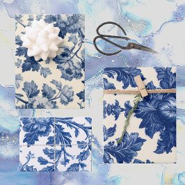 Luxurious French Toile Dreamy Blue Engraved Floral ラッピングペーパーシート