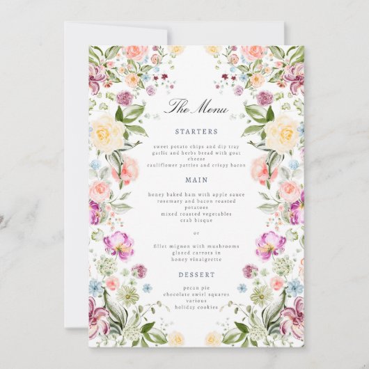Luxurious Garden Floral Wedding Menu Card 招待状 (正面)