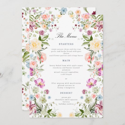 Luxurious Garden Floral Wedding Menu Card 招待状 (正面/裏面)