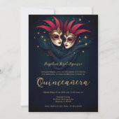 Luxurious Glam Venetian Mask Quinceañera Party 招待状 (正面)