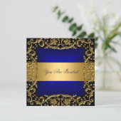 Luxurious Gold and Blue Birthday Party Invite 招待状 (スタンド正面)