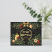 Luxurious Gold Art Deco Merry Christmas Wreath シーズンポストカード (スタンド正面)