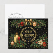 Luxurious Gold Art Deco Merry Christmas Wreath シーズンポストカード (正面/裏面)