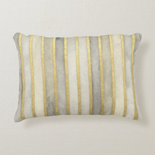 Luxurious, Gold Beigi Grey Stripes,Elegant, Modern アクセントクッション (正面)