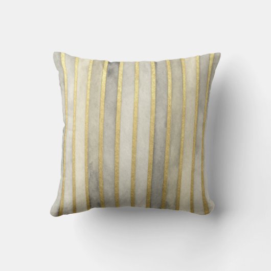 Luxurious, Gold Beigi Grey Stripes,Elegant, Modern クッション (裏面)