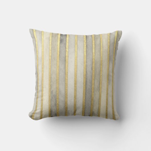 Luxurious, Gold Beigi Grey Stripes,Elegant, Modern クッション (正面)