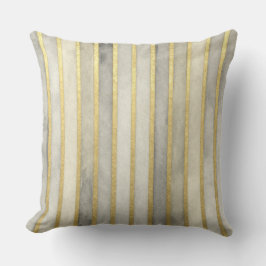Luxurious, Gold Beigi Grey Stripes,Elegant, Modern クッション