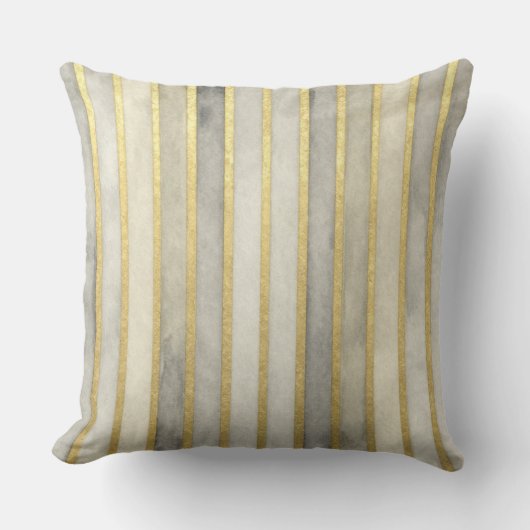 Luxurious, Gold Beigi Grey Stripes,Elegant, Modern クッション (正面)