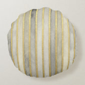 Luxurious, Gold Beigi Grey Stripes,Elegant, Modern ラウンドクッション (裏面)