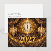 Luxurious Gold Black Elegant New Year 2027 シーズンポストカード (正面/裏面)