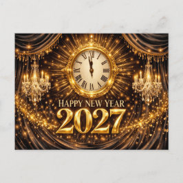 Luxurious Gold Black Elegant New Year 2027 シーズンポストカード