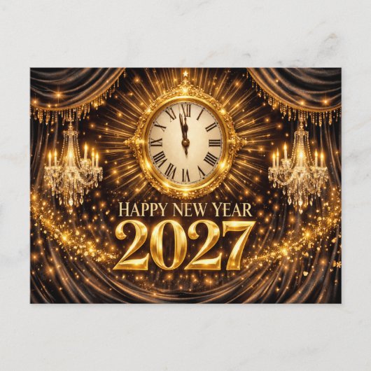 Luxurious Gold Black Elegant New Year 2027 シーズンポストカード (正面)