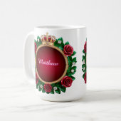 Luxurious Gold Crown Frame Adorned With Roses コーヒーマグカップ (正面左)