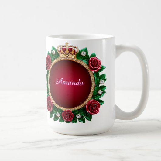 Luxurious Gold Crown Frame Adorned With Roses コーヒーマグカップ (右)