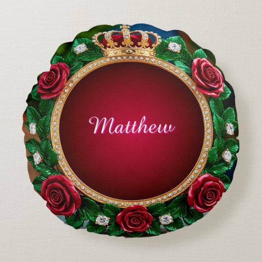 Luxurious Gold Crown Frame Adorned With Roses ラウンドクッション (正面)