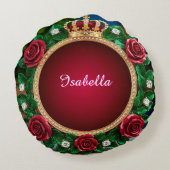 Luxurious Gold Crown Frame Adorned With Roses ラウンドクッション (裏面)