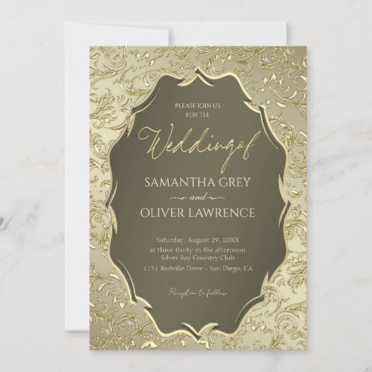 Luxurious Gold Damask Wedding Invitation 招待状 (正面)
