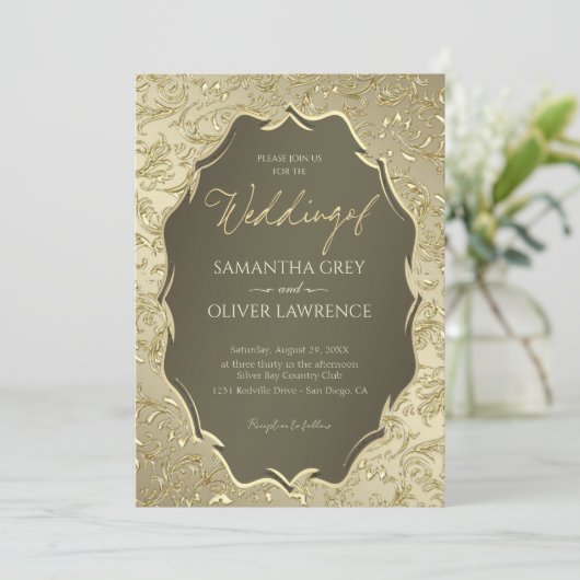 Luxurious Gold Damask Wedding Invitation 招待状 (スタンド正面)