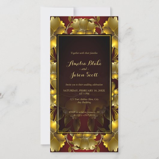 Luxurious Gold Engraved Floral Digital Invitation シーズンカード (正面)