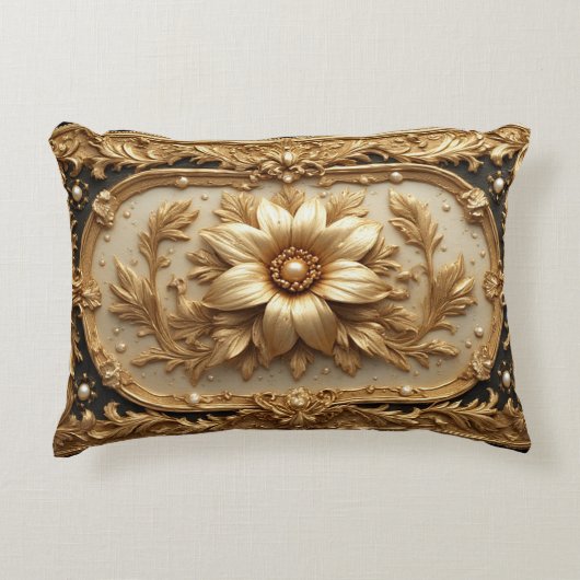 Luxurious Gold Floral Frame アクセントクッション (正面)