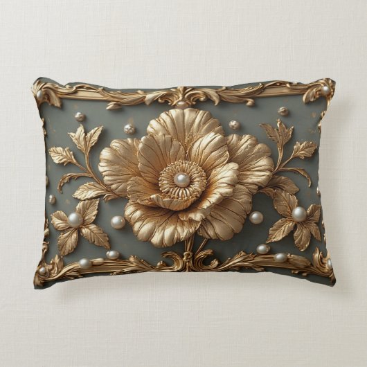 Luxurious Gold Floral Frame アクセントクッション (正面)